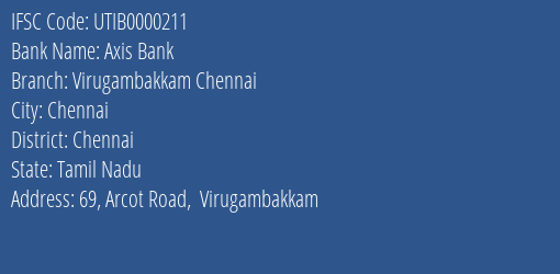 Axis Bank Virugambakkam Chennai Branch IFSC Code