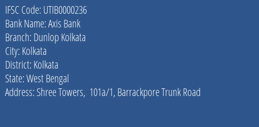 Axis Bank Dunlop Kolkata Branch, Branch Code 000236 & IFSC Code UTIB0000236