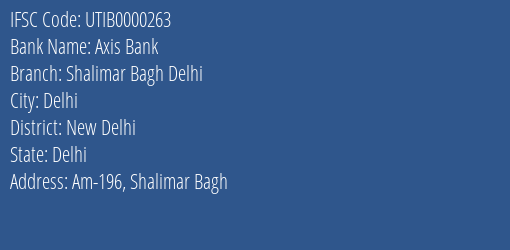 Axis Bank Shalimar Bagh Delhi Branch New Delhi IFSC Code UTIB0000263