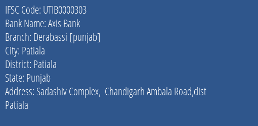 Axis Bank Derabassi [punjab] Branch Patiala IFSC Code UTIB0000303