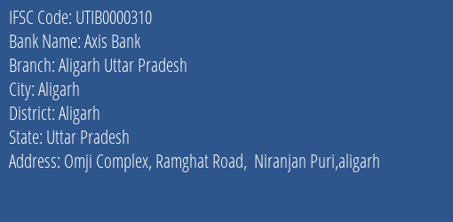 Axis Bank Aligarh Uttar Pradesh Branch Aligarh IFSC Code UTIB0000310