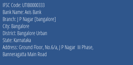 Axis Bank J P Nagar [bangalore] Branch IFSC Code