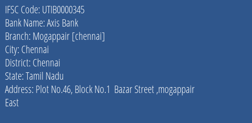 Axis Bank Mogappair [chennai] Branch IFSC Code