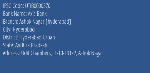 Axis Bank Ashok Nagar [hyderabad] Branch IFSC Code
