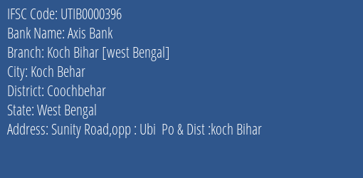 Axis Bank Koch Bihar [west Bengal] Branch Coochbehar IFSC Code UTIB0000396
