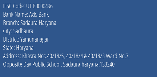 Axis Bank Sadaura Haryana Branch Yamunanagar IFSC Code UTIB0000496