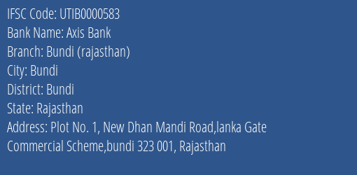 Axis Bank Bundi Rajasthan Branch, Branch Code 000583 & IFSC Code UTIB0000583