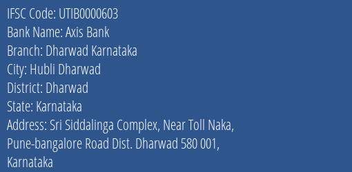 Axis Bank Dharwad Karnataka Branch Dharwad IFSC Code UTIB0000603