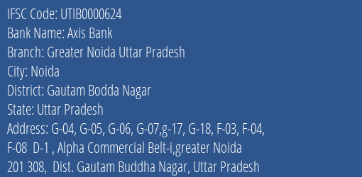 Axis Bank Greater Noida Uttar Pradesh Branch, Branch Code 000624 & IFSC Code UTIB0000624
