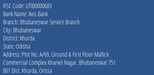 Axis Bank Bhubaneswar Service Branch Branch, Branch Code 000683 & IFSC Code UTIB0000683