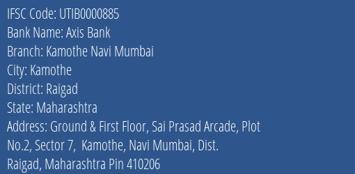 Axis Bank Kamothe Navi Mumbai Branch Raigad IFSC Code UTIB0000885