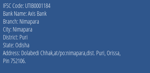 Axis Bank Nimapara Branch Puri IFSC Code UTIB0001184