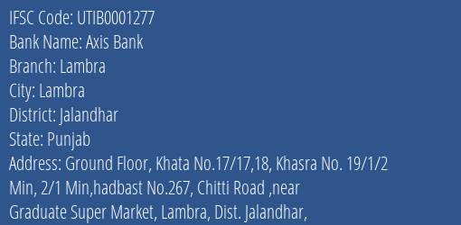 Axis Bank Lambra Branch Jalandhar IFSC Code UTIB0001277