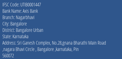 Axis Bank Nagarbhavi Branch Bangalore Urban IFSC Code UTIB0001447
