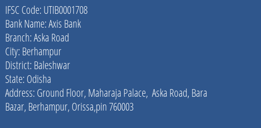 Axis Bank Aska Road Branch Baleshwar IFSC Code UTIB0001708