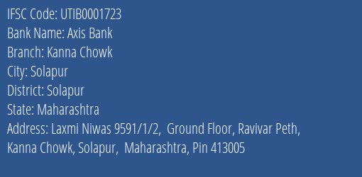 Axis Bank Kanna Chowk Branch Solapur IFSC Code UTIB0001723