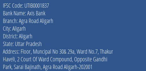 Axis Bank Agra Road Aligarh Branch Aligarh IFSC Code UTIB0001837