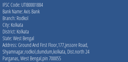 Axis Bank Rodkol Branch Kolkata IFSC Code UTIB0001884