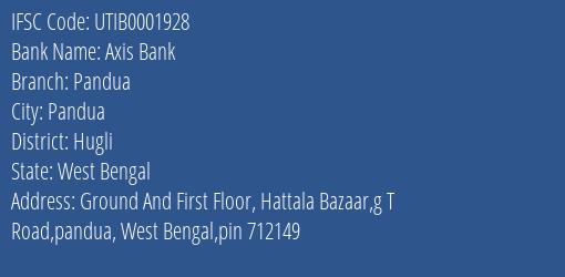 Axis Bank Pandua Branch Hugli IFSC Code UTIB0001928