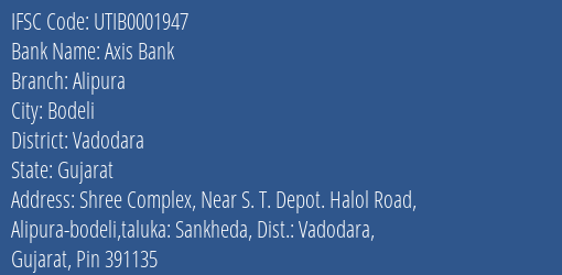 Axis Bank Alipura Branch, Branch Code 001947 & IFSC Code UTIB0001947