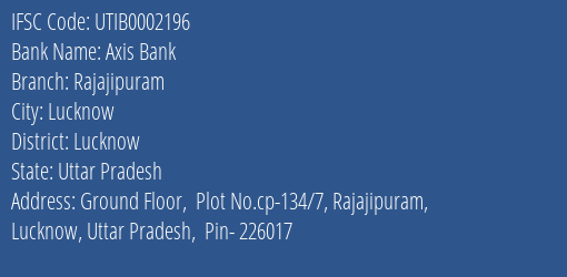 Axis Bank Rajajipuram Branch Lucknow IFSC Code UTIB0002196