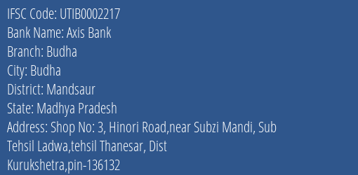 Axis Bank Budha Branch Mandsaur IFSC Code UTIB0002217