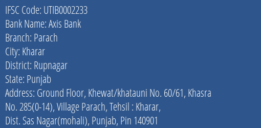 Axis Bank Parach Branch Rupnagar IFSC Code UTIB0002233
