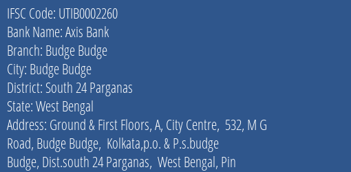 Axis Bank Budge Budge Branch South 24 Parganas IFSC Code UTIB0002260