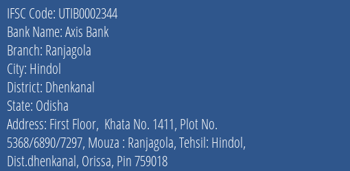 Axis Bank Ranjagola Branch Dhenkanal IFSC Code UTIB0002344