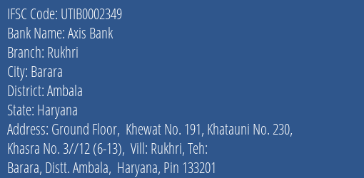 Axis Bank Rukhri Branch Ambala IFSC Code UTIB0002349
