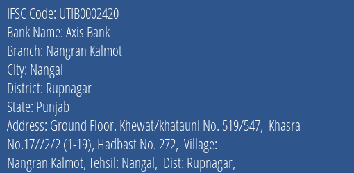 Axis Bank Nangran Kalmot Branch Rupnagar IFSC Code UTIB0002420