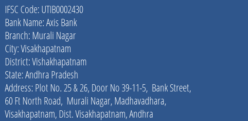 Axis Bank Murali Nagar Branch Vishakhapatnam IFSC Code UTIB0002430