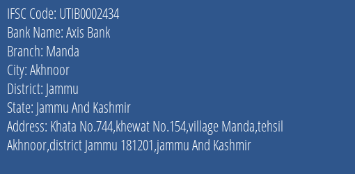 Axis Bank Manda Branch Jammu IFSC Code UTIB0002434