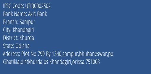 Axis Bank Sampur Branch Khurda IFSC Code UTIB0002502