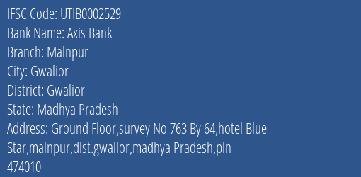 Axis Bank Malnpur Branch Gwalior IFSC Code UTIB0002529