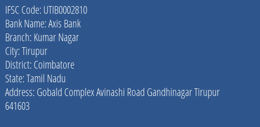Axis Bank Kumar Nagar Branch, Branch Code 002810 & IFSC Code UTIB0002810