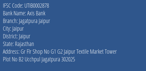 Axis Bank Jagatpura Jaipur Branch IFSC Code