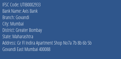 Axis Bank Govandi Branch Greater Bombay IFSC Code UTIB0002933