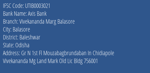 Axis Bank Vivekananda Marg Balasore Branch Baleshwar IFSC Code UTIB0003021