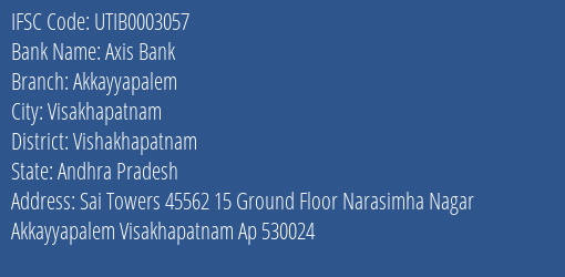 Axis Bank Akkayyapalem Branch Vishakhapatnam IFSC Code UTIB0003057