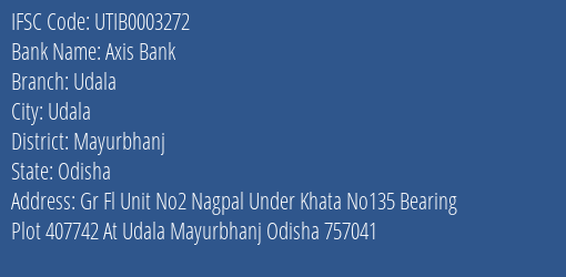 Axis Bank Udala Branch Mayurbhanj IFSC Code UTIB0003272