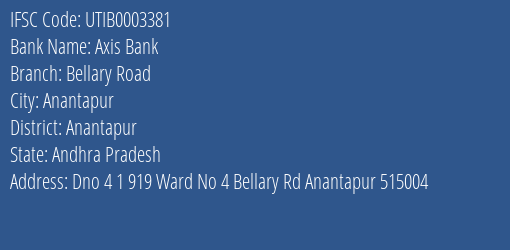 Axis Bank Bellary Road Branch Anantapur IFSC Code UTIB0003381