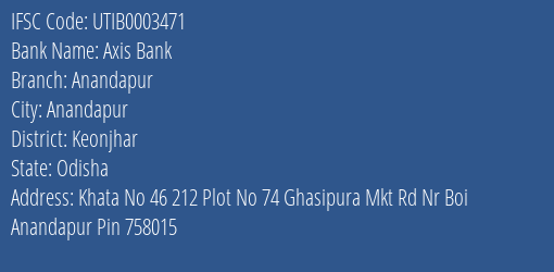 Axis Bank Anandapur Branch Keonjhar IFSC Code UTIB0003471