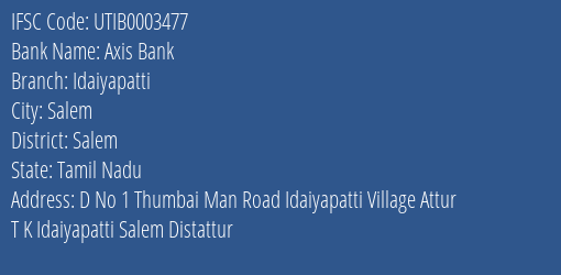 Axis Bank Idaiyapatti Branch Salem IFSC Code UTIB0003477