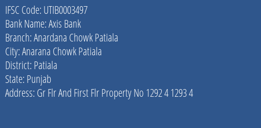 Axis Bank Anardana Chowk Patiala Branch Patiala IFSC Code UTIB0003497