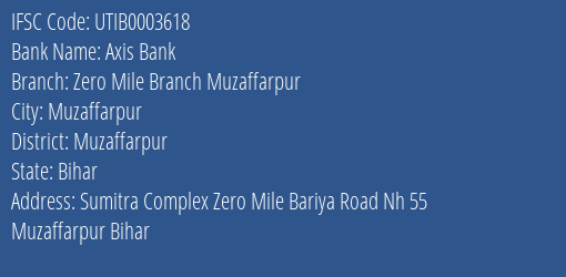 Axis Bank Zero Mile Branch Muzaffarpur Branch Muzaffarpur IFSC Code UTIB0003618