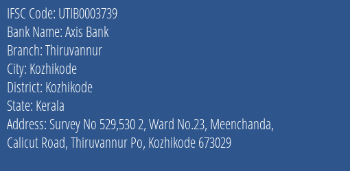 Axis Bank Thiruvannur Branch Kozhikode IFSC Code UTIB0003739