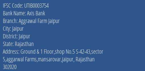 Axis Bank Aggrawal Farm Jaipur Branch Jaipur IFSC Code UTIB0003754