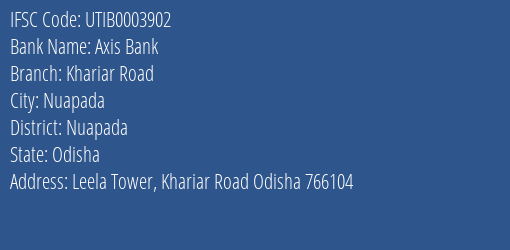 Axis Bank Khariar Road Branch Nuapada IFSC Code UTIB0003902