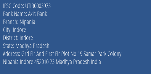 Axis Bank Nipania Branch Indore IFSC Code UTIB0003973